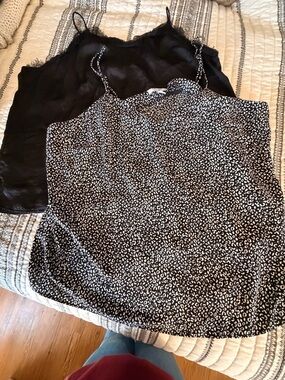 2 for $15!!! Nine West Black Satin Cami & Black White Leopard Print Cami Set